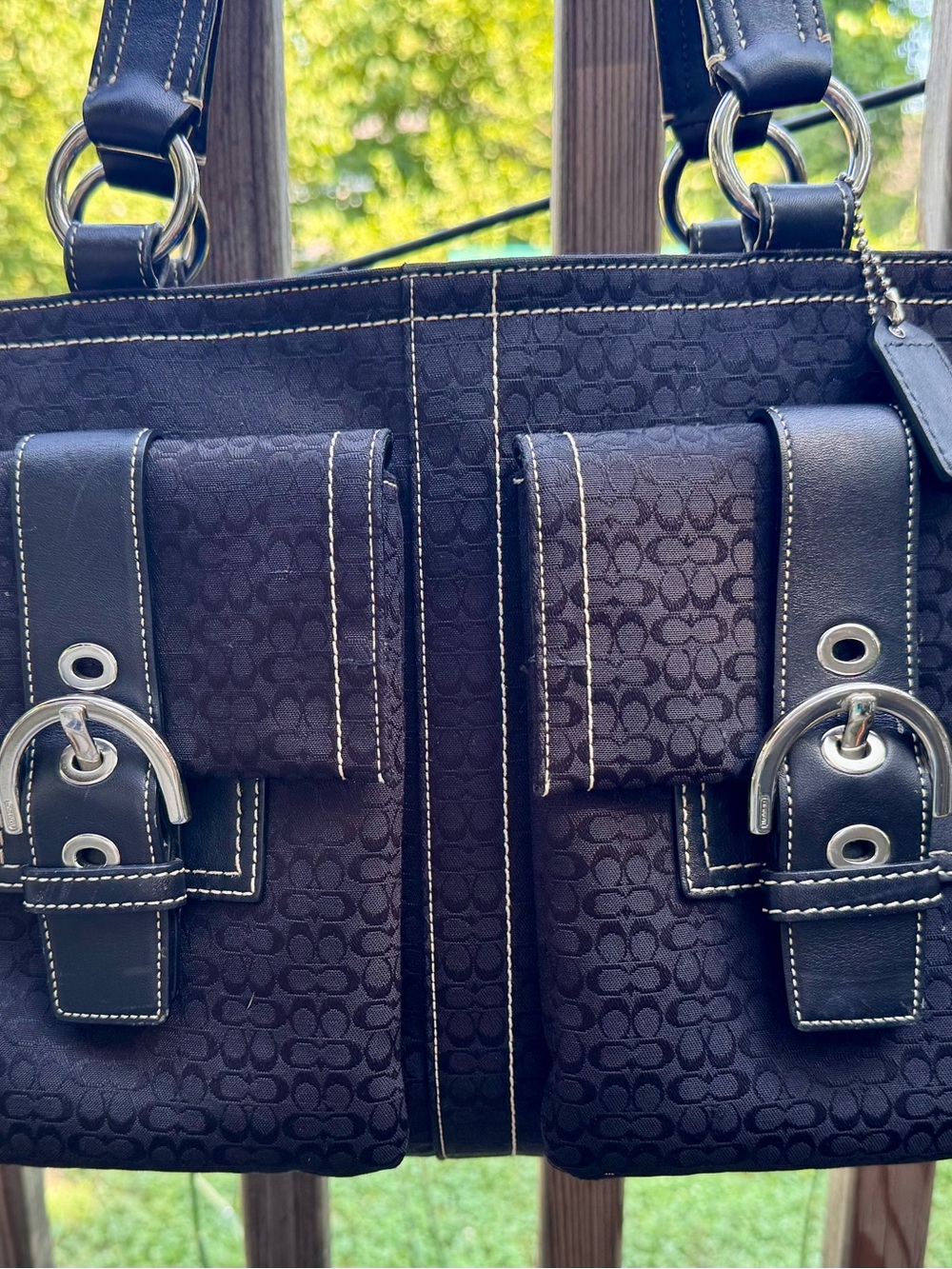 Coach Black VTG Y2K Signature Jacquard fabric & leather Tote, Satchel BAG - Picture 2 of 13